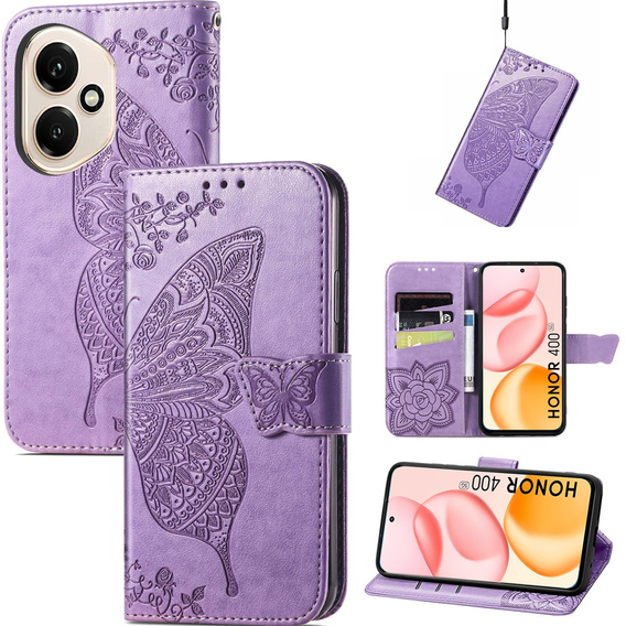 Klapkové puzdro pre Honor 400 5G, Butterfly, fialové