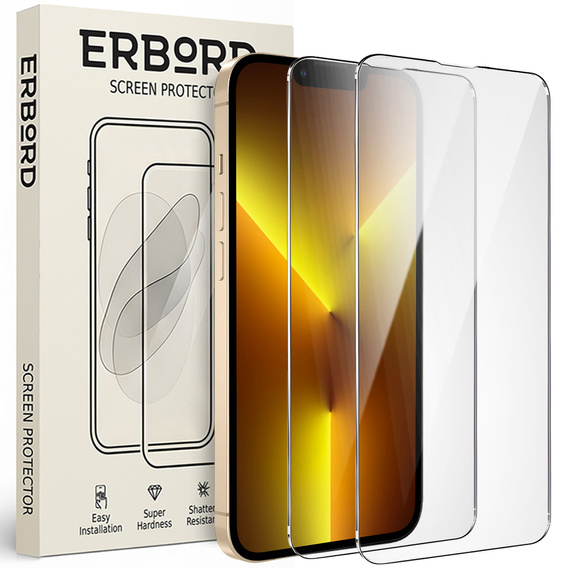 2x tvrdené sklo pre iPhone 13/13 Pro, ERBORD 9H Hard Glass na displeji