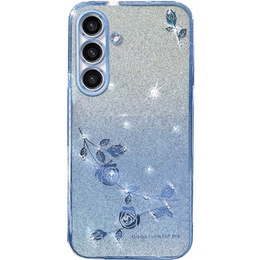 Puzdro pre Samsung Galaxy S23 FE, Glitter Flower, modré