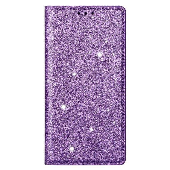 Flipové puzdro na iPhone 16E, Card Slot Glittery, fialové