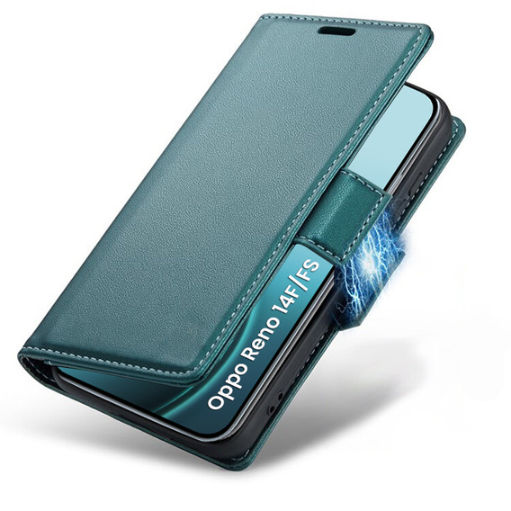 Puzdro pre Oppo Reno 14 F / 14 FS, ERBORD Glossy Litchi, flipová peňaženka, zelený