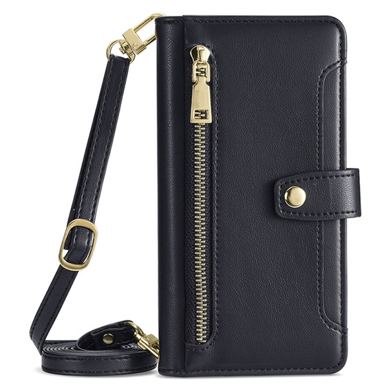 Klapkové puzdro pre iPhone 15, Wallet Zipper Pocket, čierne