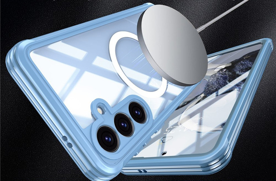 Puzdro pre Samsung Galaxy S25 FE, Shockproof, so sklom, pre MagSafe, modré