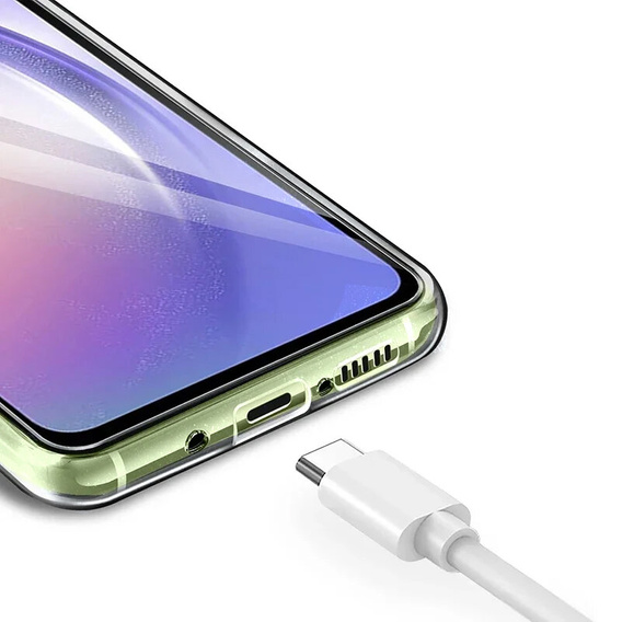 Puzdro pre Samsung Galaxy A25, silikónové s trblietkami, priehľadné + 9H sklo