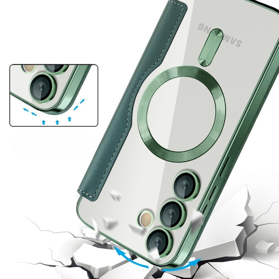 Klapkové puzdro pre Samsung Galaxy S24 FE, RFID Wallet MagSafe CamShield, zelený