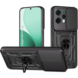 Pancierované puzdro pre Oppo Reno 14, s ochranou fotoaparátu, so stojanom, čierne