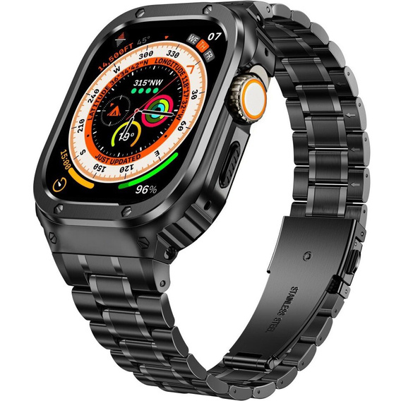 Oceľový náramok s puzdrom pre Apple Watch 7/8/9 45MM, čierny
