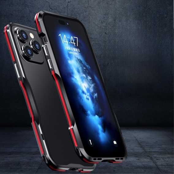 Puzdro LUPHIE pre iPhone 15 Pro Max, Armor Bumper, čierna / červená