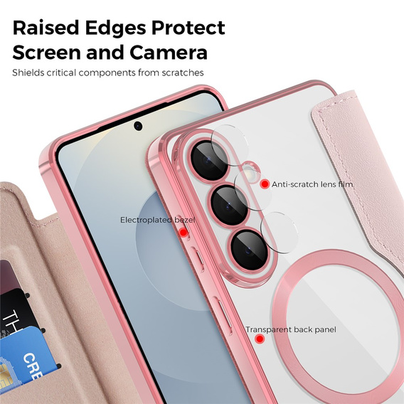 RFID peňaženka MagSafe Flip Case s ochranou fotoaparátu pre Samsung Galaxy S26, ružová