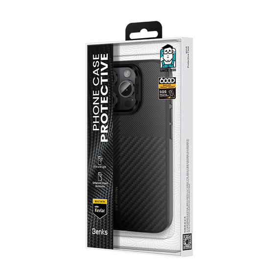 Puzdro BENKS Kevlar pre iPhone 16 Pro, pre MagSafe, Carbon Fiber, čierne