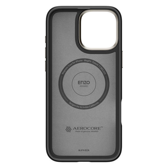 Puzdro Spigen pre iPhone 16 Pro Max, Enzo Aramid MagSafe, carbon čierne + tvrdené sklo 9H