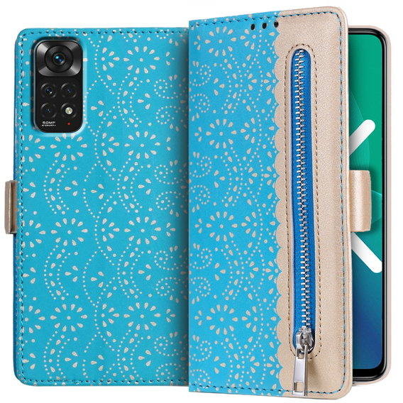 Klapkové puzdro pre Xiaomi Redmi Note 11 4G / Note 11S 4G, Wallet Pocket Zipper Lace, modré