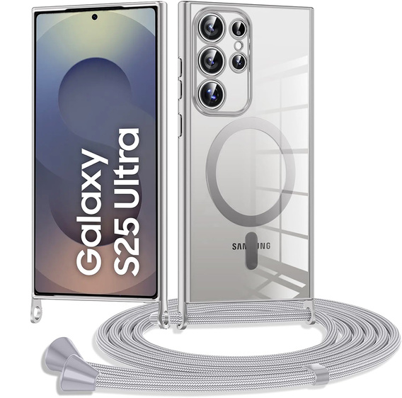 Puzdro pre Samsung Galaxy S25 Ultra, Electro MagSafe, strieborné + šnúrka