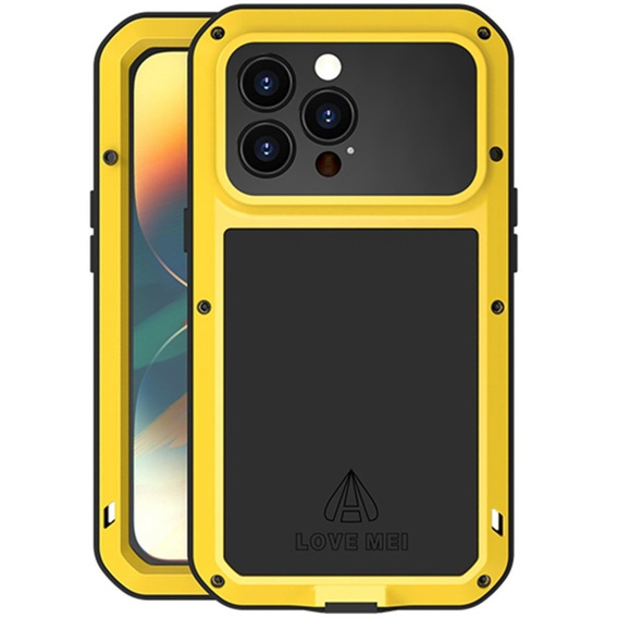 Love Mei Obal na mobil pre iPhone 14 Pro, armored with glass, žlté