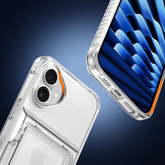 Puzdro pre iPhone 16 Plus, Card Holder Kickstand, transparentné 