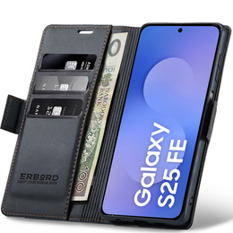 Puzdro pre Samsung Galaxy S25 FE, ERBORD Glossy Litchi, flipová peňaženka, čierne