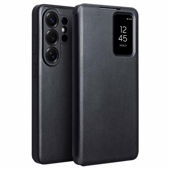 Kožené puzdro Qialino View Window pre Samsung Galaxy S26 Ultra, čierne