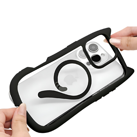 Puzdro pre iPhone 16 Pro Max, pre MagSafe, Cute Cat, čierne + sklo na displej