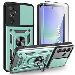 Pancierované puzdro pre Samsung Galaxy A36, CamShield Slide, zelený + tvrdené sklo 9H