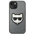 Karl Lagerfeld Obal na mobil pre iPhone 14 Plus, Saffiano Choupette Head Patch, strieborné