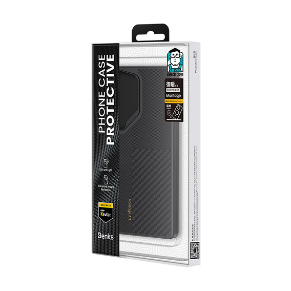 Puzdro BENKS Kevlar pre Samsung Galaxy S25 Ultra, pre MagSafe, Carbon Fiber, čierne