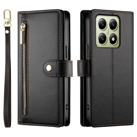 Klapkové puzdro pre Xiaomi 14T, Wallet Zipper Pocket, čierne