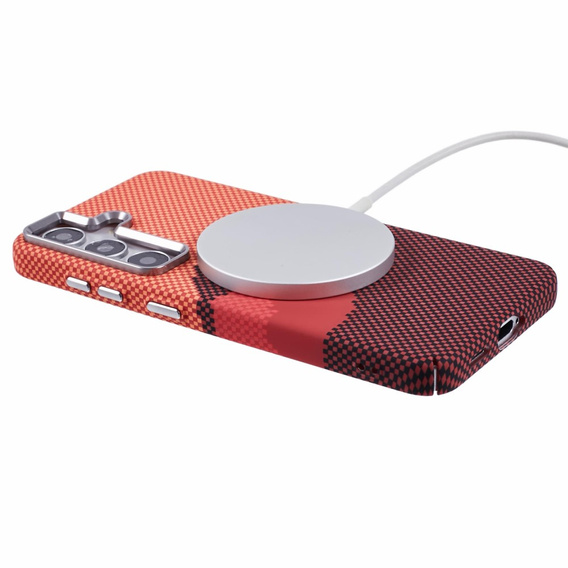 Puzdro pre Samsung Galaxy S25, Carbon Fiber MagSafe, oranžové