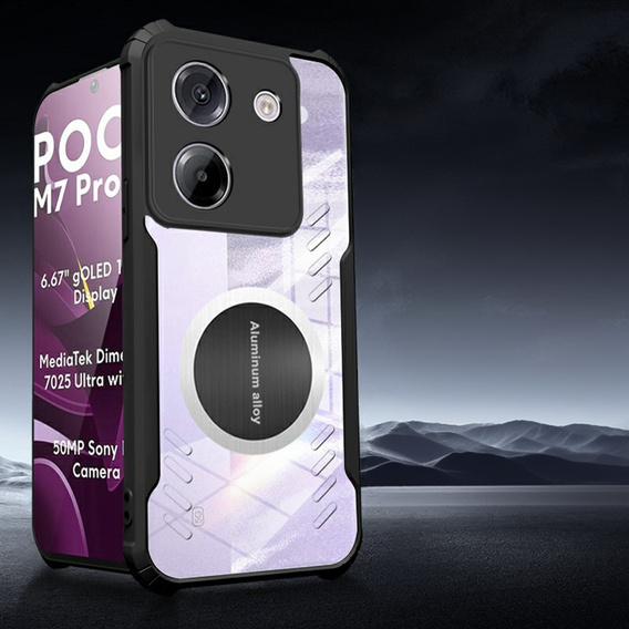 Puzdro pre Xiaomi Poco M7 Pro 5G, s magnetickým štítkom, transparentné / čierne