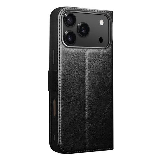 QIALINO Flipové puzdro z pravej hovädzej kože pre iPhone 17 Pro, čierne