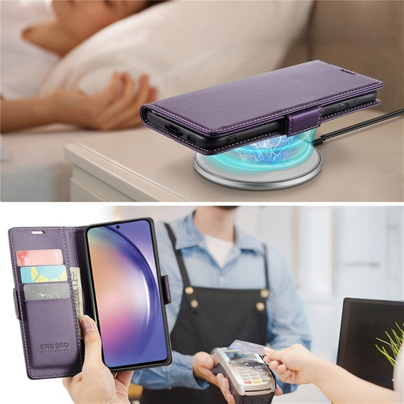 Puzdro pre Samsung Galaxy A55, ERBORD Glossy Litchi, flipová peňaženka, fialové