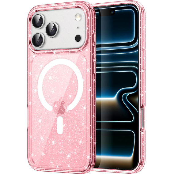 Puzdro pre iPhone 17 Pro, pre MagSafe, trblietavé, transparentné ružové