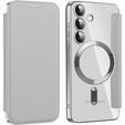 Klapkové puzdro pre Samsung Galaxy S24, RFID Wallet MagSafe CamShield, strieborné