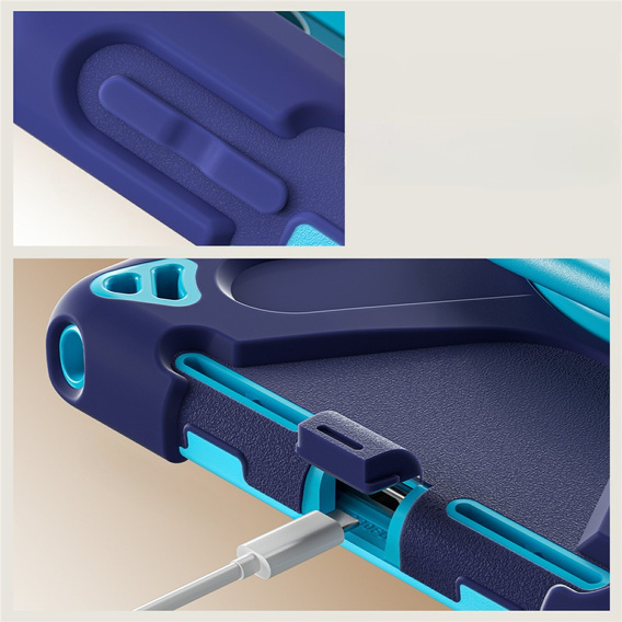 Detské puzdro pre Lenovo Tab M11, pancierované s popruhom, námornícka modrá / zelená