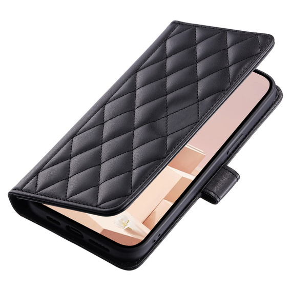 Puzdro s chlopňou pre Samsung Galaxy S25, Rhombus Crossbody Leather, čierne
