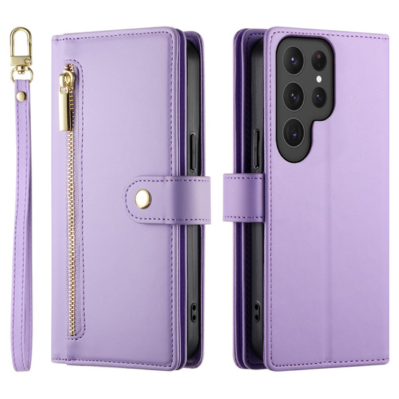 Klapkové puzdro pre Samsung Galaxy S25 Ultra, Wallet Zipper Pocket, fialové