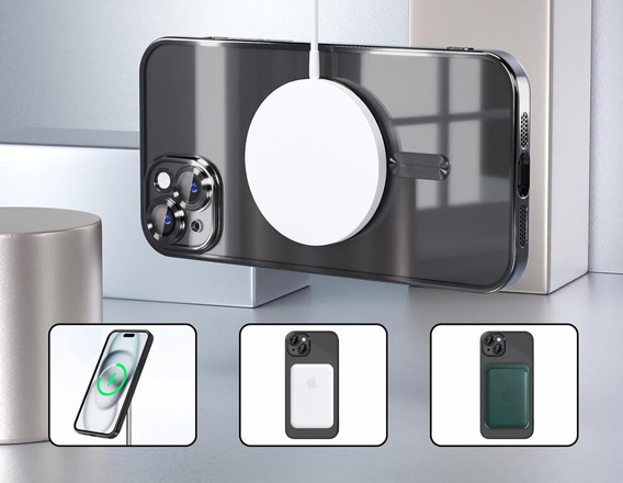 Puzdro pre iPhone 13, Electro MagSafe, čierne + sklo na displej