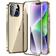 Puzdro pre iPhone 15, Magnetic Dual Glass, zlaté