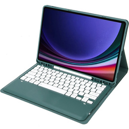 Puzdro + klávesnica Samsung Galaxy Tab S9+, Leather Pen Slot, tmavozelené