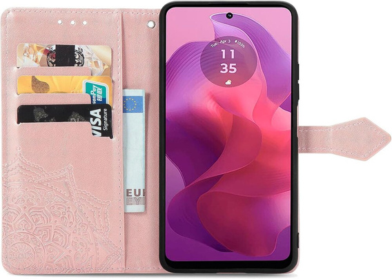 Klapkové puzdro pre Motorola Moto E14, Mandala, ružové