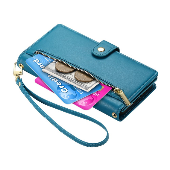 Klapkové puzdro pre Samsung Galaxy S25, Wallet Zipper Pocket, modré