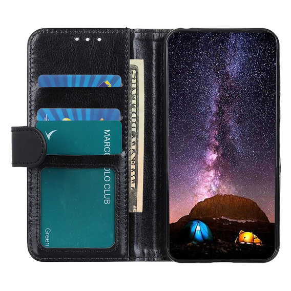 Puzdro Crazy Horse Wallet flip pre Google Pixel 10a, čierne