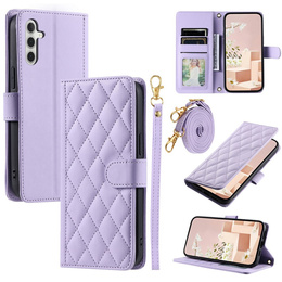 Puzdro s chlopňou pre Samsung Galaxy S25 FE, Rhombus Crossbody Leather, fialové
