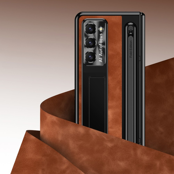 Puzdro s podstavcom Leather+PC s okienkom a stylusom pre Samsung Galaxy Z Fold6 5G