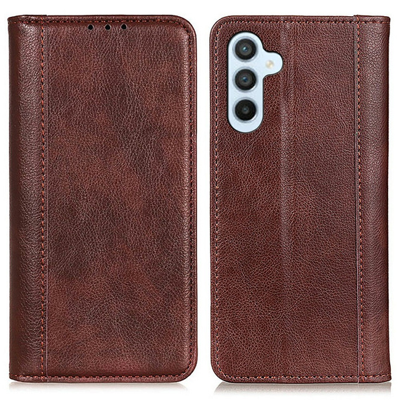 Obal na mobil pre Samsung Galaxy A56, Wallet Litchi Leather, hnedé