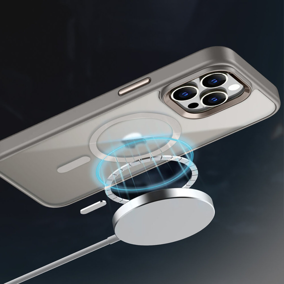 Puzdro pre iPhone 16 Pro Max, pre MagSafe, ERBORD Matt Case, transparentný / titánový + sklo na displej