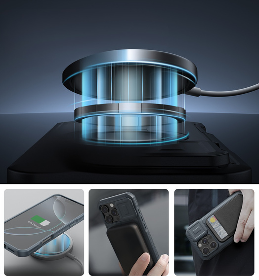 Obrnené puzdro pre iPhone 16, Dexnor CamProtect MagSafe, modré