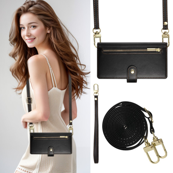 Klapkové puzdro pre Oppo Reno 13 5G, Wallet Zipper Pocket, čierne