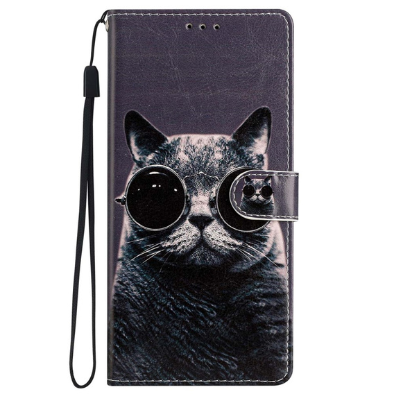 Klapkové puzdro pre Samsung Galaxy A25 5G, Wallet, Cat, čierne+ 9H sklo