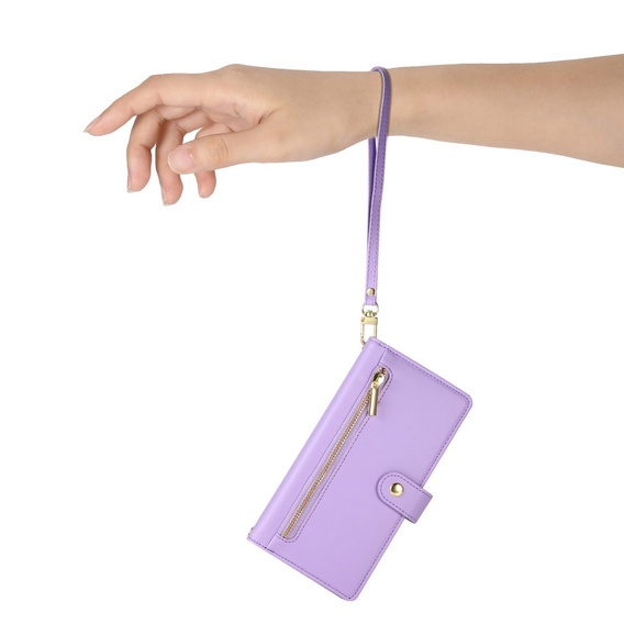 Klapkové puzdro pre Xiaomi 14T Pro, Wallet Zipper Pocket, fialové