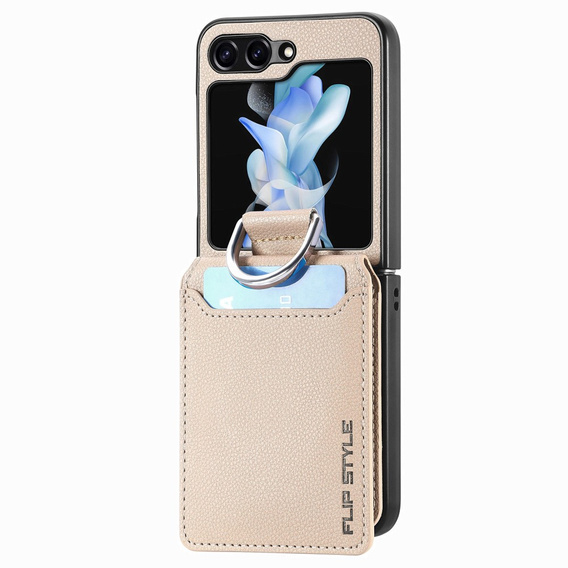 Puzdro pre Samsung Galaxy Z Flip7 FE / Z Flip6, Card Slot Ring Case, béžové